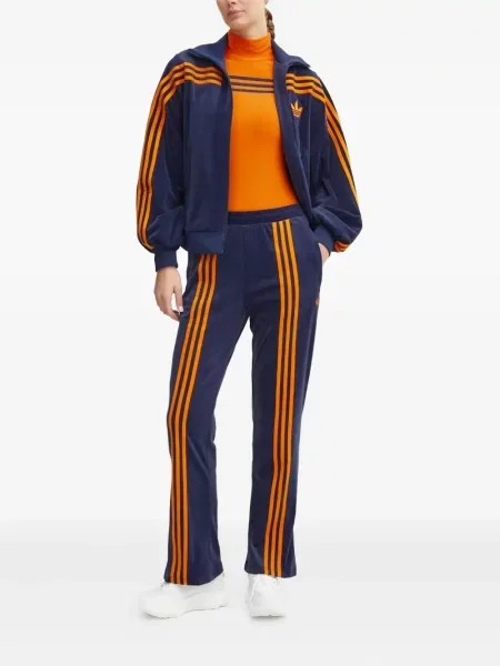 Pantaloni palazzo Adidas cu dungi plisat cu imagine albastru