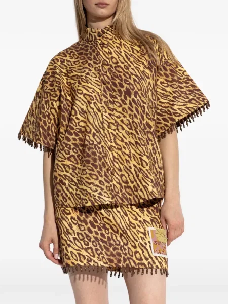 Cămașă Zimmermann cu franjuri cu model leopard galben