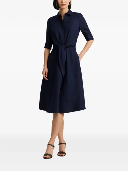Λινή μίντι φόρεμα Lauren Ralph Lauren γραβάτες μπλε