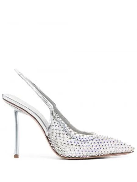 Pantofi cu toc Le Silla slingback de cristal argintiu