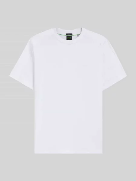 T-shirt o kroju regular fit z mieszanki bawełny model TS_Union Tape' Boss Green biała
