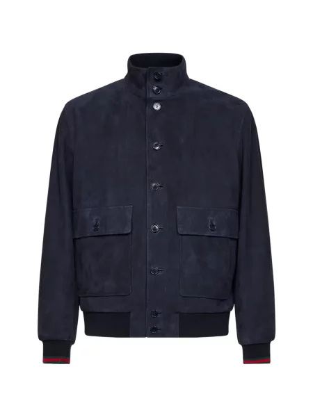 Geacă bomber Gucci din piele de căprioară albastru