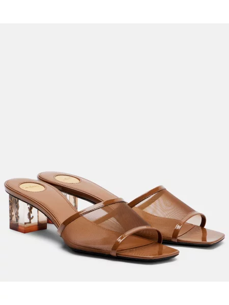 Papuci tip mules Saint Laurent din piele maro