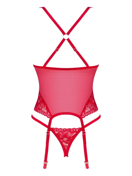 Корсет с пажами для чулок с трусики стринг Комплект_Obsessive_Lacelove_corset червоні