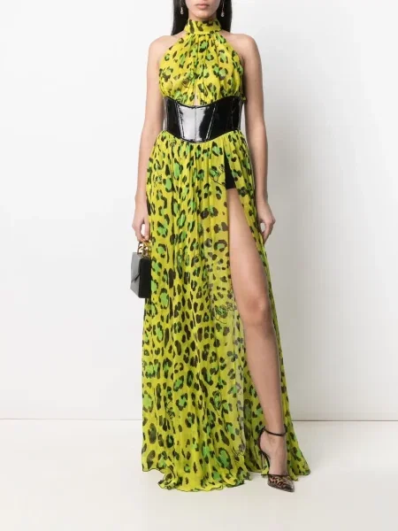 Raštuotas suknele Philipp Plein leopardinis apynasris kaklas