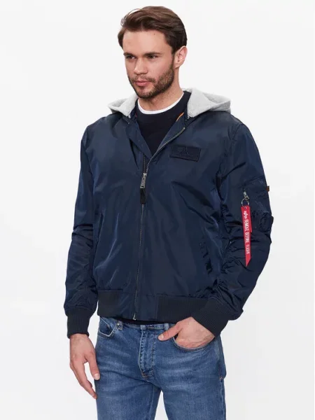 Бомбер Alpha Industries с капюшоном синий