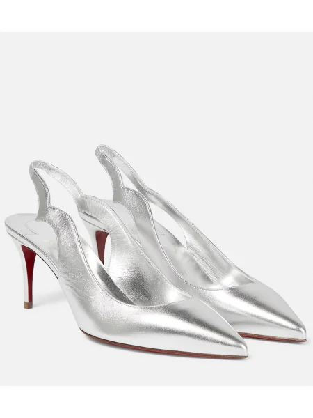 Pantofi cu toc Christian Louboutin din piele slingback argintiu