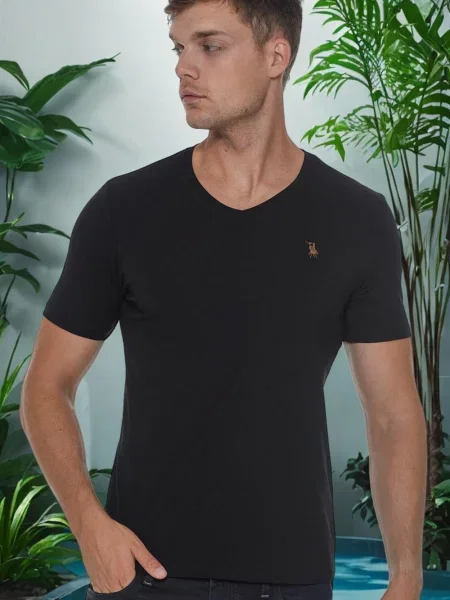 Tricou Dewberry cu decolteu în V negru