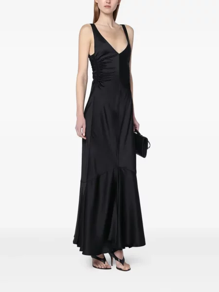 Rochie maxi Sportmax cu decolteu în V cu volane negru
