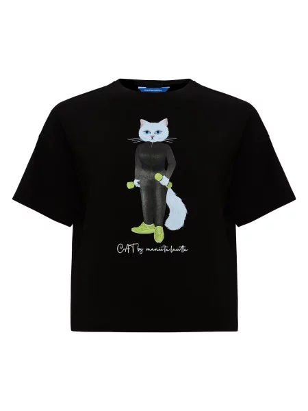 Cat e Lolette Tričko Sport Cat with Dumbbells' černá