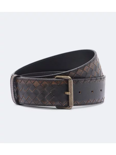 Kožený opasaný opasok Bottega Veneta čierna