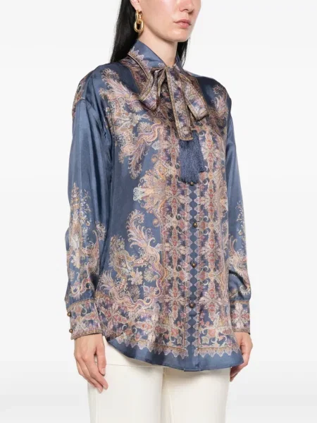 Cămașă Zimmermann cu funde cu model paisley albastru