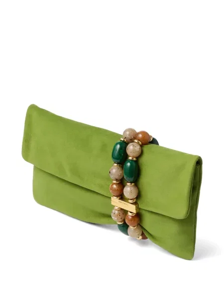 Geantă plic Jimmy Choo din piele de căprioară verde