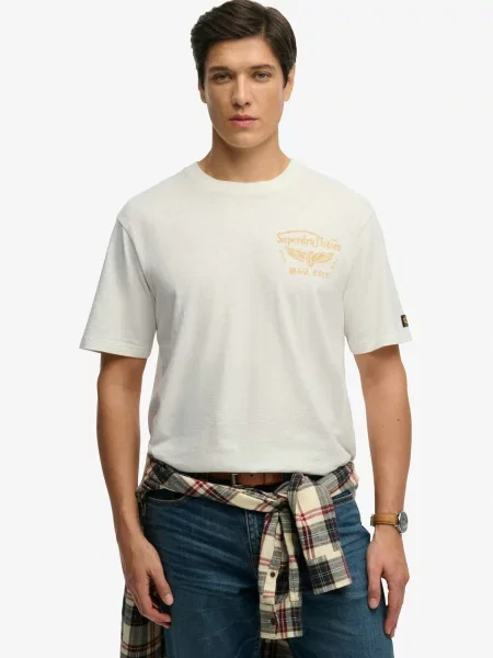 Superdry & Co Póló HERITAGE BIKER narancs / természetes fehér