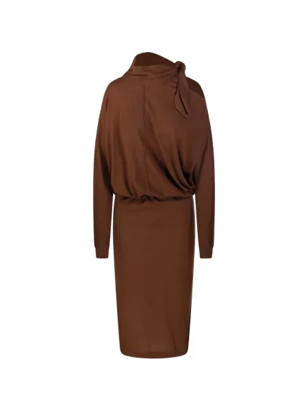 Rochie midi Nude cu funde maro