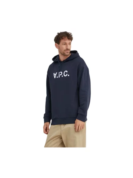 A.P.C. bluza granatowy z kapturem z nadrukiem niebieska