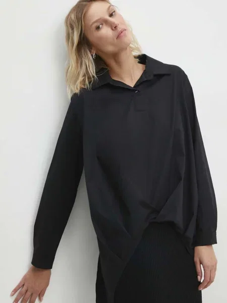 Блуза Answear Lab със свободна кройка с класическа яка черно