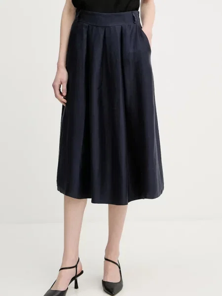 La Petite Française szoknya vászonkeverékből JOSEPHINE midi harang alakú JOSEPHINE sötétkék