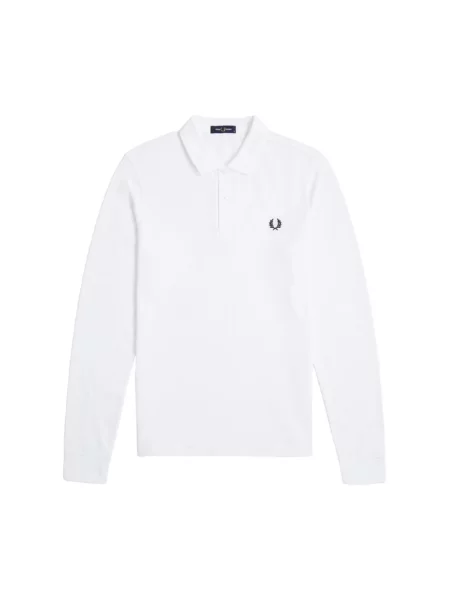 Zwykła koszulka polo z długim rękawem Fred Perry biała
