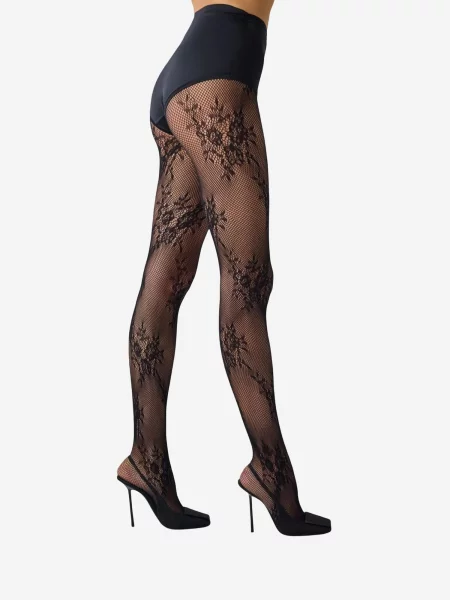 Penti Punčocháče PENTI Roses Netzstrumpfhose' černá