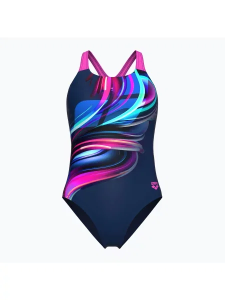Costum de baie întreg pentru femei arena Bloom Swim Pro Back Lb multi navy/navy/shocking pink roz