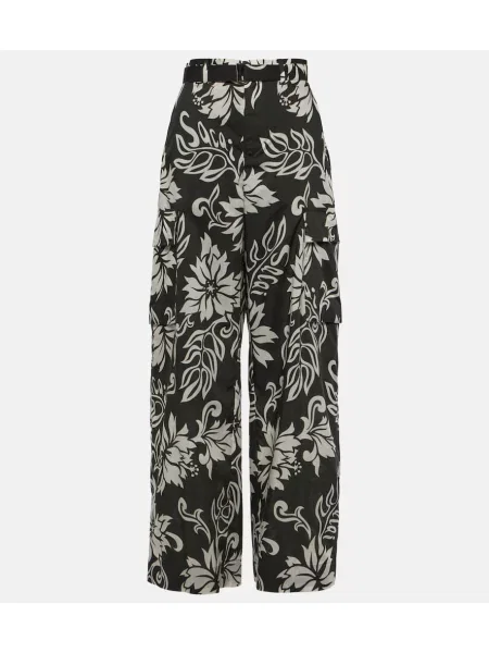 Pantaloni Sacai cu talie înaltă cu model floral negru