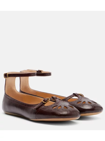 Balerini Chloé din piele bordo