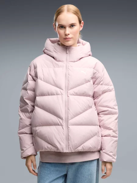 Пуховик Puma с капюшоном розовый