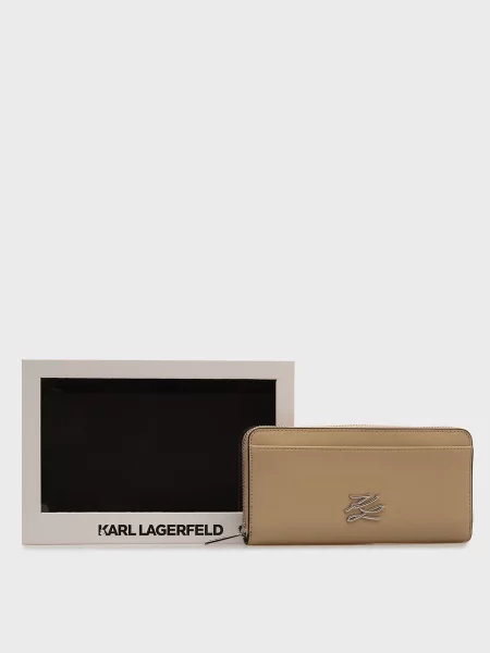Шкіряний гаманець Karl Lagerfeld з автографом бежевий