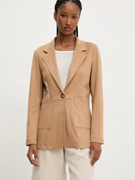 Сако Answear Lab с едно копче с изчистен дизайн бежово