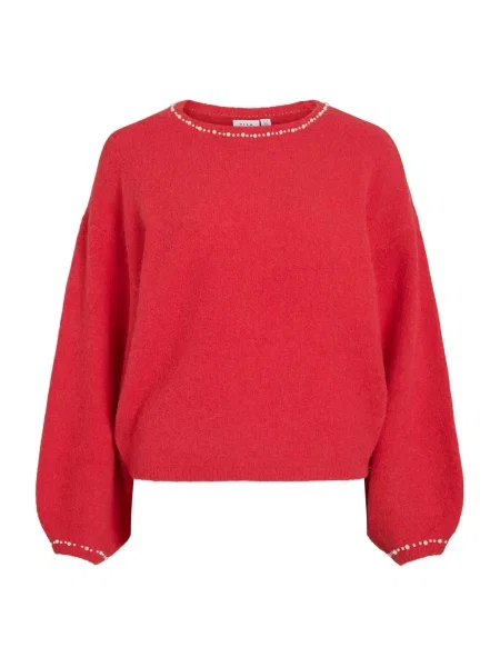 VILA Pulover VISTELLA živo rdeča / biserno bela