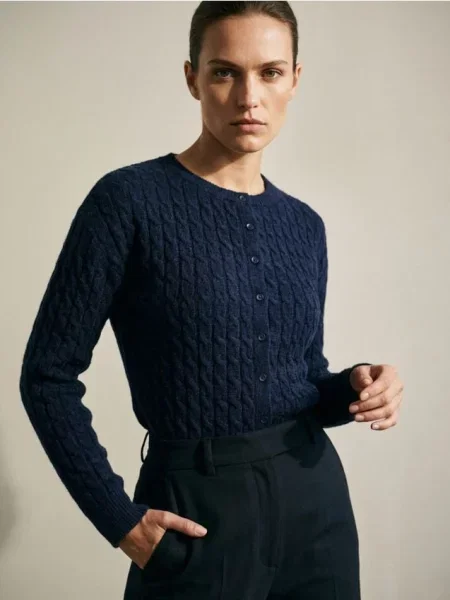 Кардиган з декоративним в’язаним візерунком темно-синій синій