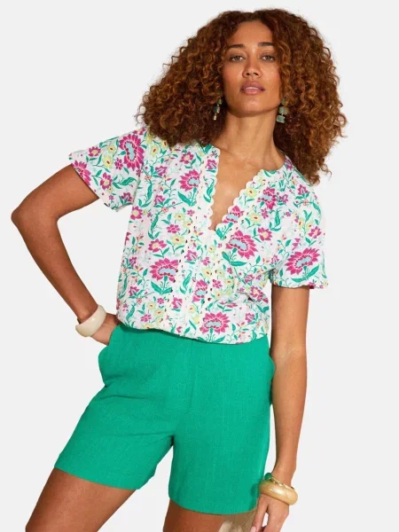 Love & roses Bluză fildeş verde smarald / magenta galben