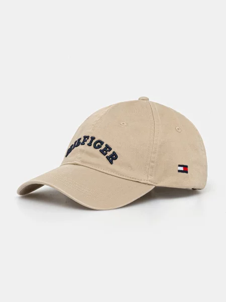 Шапка с козирка Tommy Hilfiger с апликация бежово