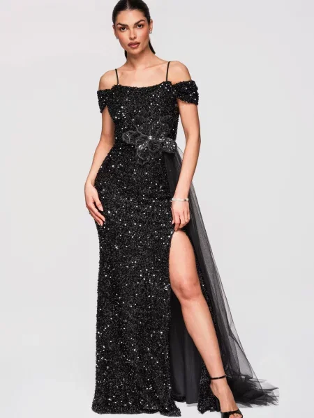 Rochie de seară Edoti asimetrică negru