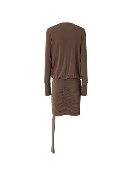 Rochie mini Pinko cu volane drapată maro
