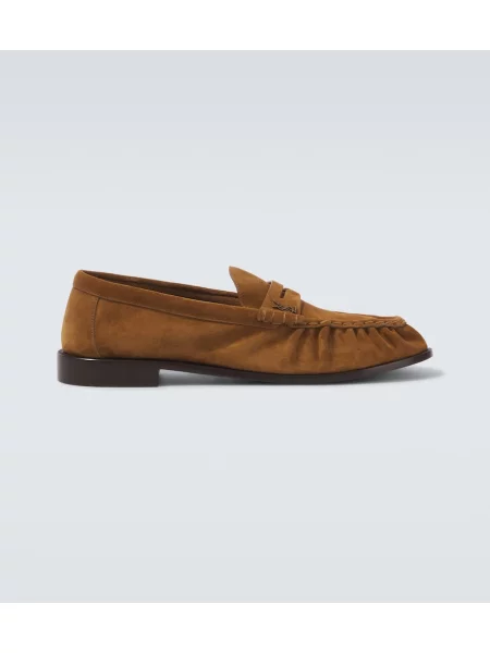 Pantofi loafer Saint Laurent din piele de căprioară maro