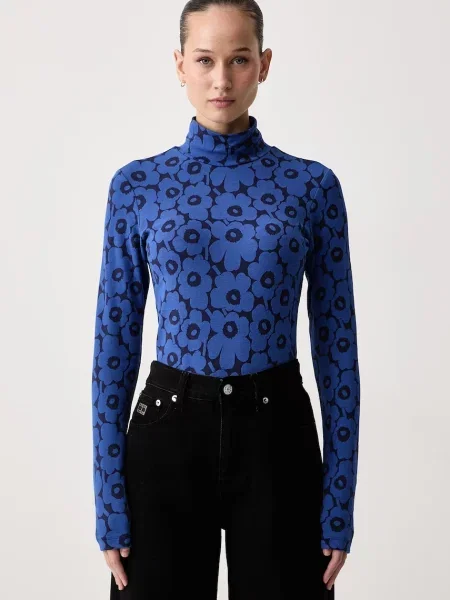 Marimekko tričko s dlhým rukávom dámske s bavlnou modrá