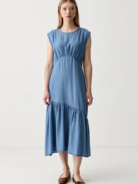DKNY rochie de vară din lyocell albastru