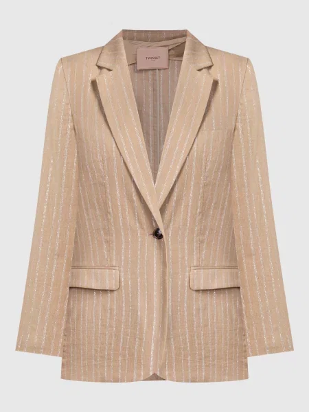 Жакет з льоном в смужку Twinset коричневий