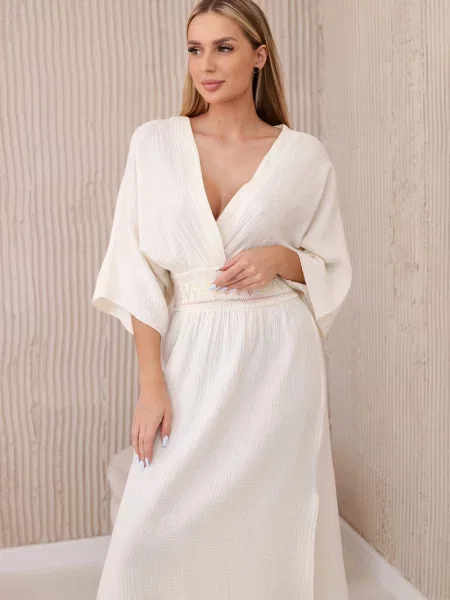 Rochie Kesi Włoski cu broderie din muselină de costum bej