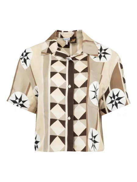 Cămașă Loewe cu imagine cu imprimeu geometric scurtă maro