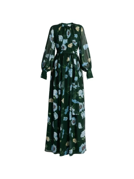 Rochie maxi Erdem de mătase cu model floral cu imagine verde