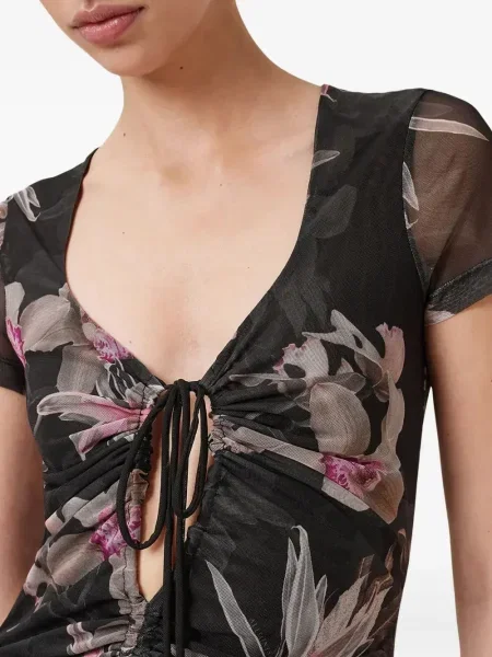 Rochie Allsaints cu model floral cu imagine de costum negru
