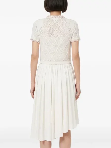 Rochie Self-portrait cu franjuri tricotate alb