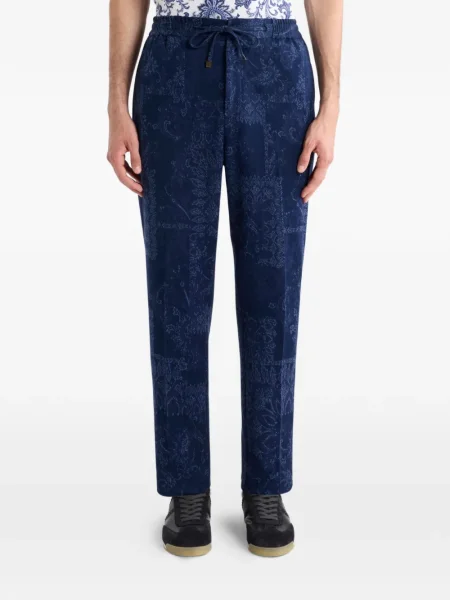Pantaloni Etro cu model floral din jacard albastru