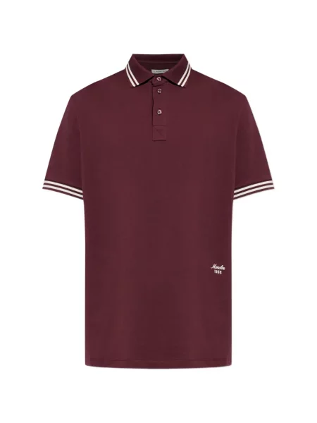 Tricou polo Moncler cu broderie cu dungi roșu