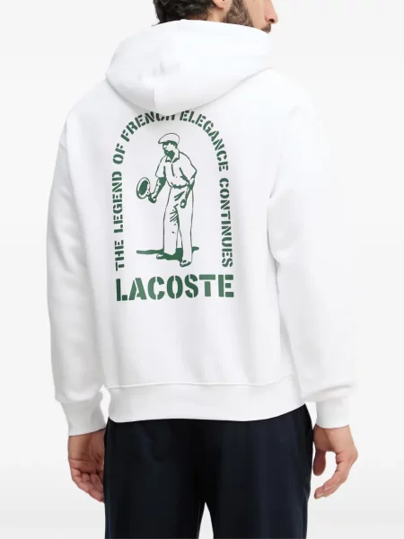 Hanorac cu glugă Lacoste cu imagine cu cordon alb