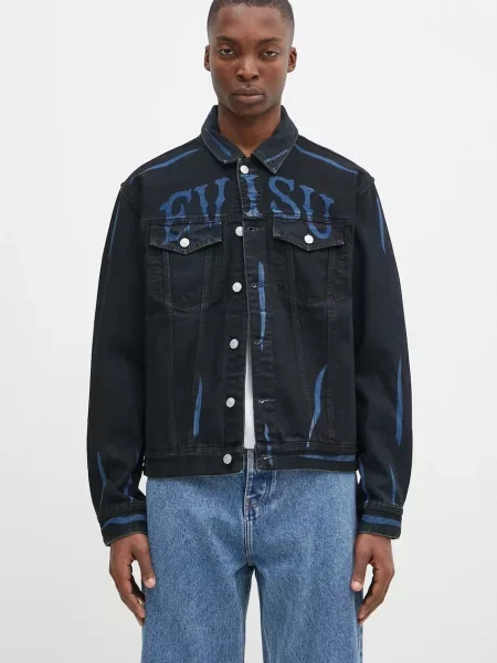 Traper jakna Evisu Daicock Print za muškarce za prijelazno razdoblje crna