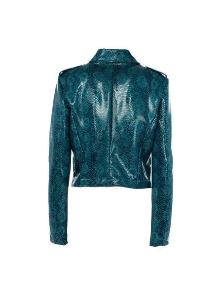 Kurtka skórzana Patrizia Pepe z nadrukiem zwierzęcym niebieska